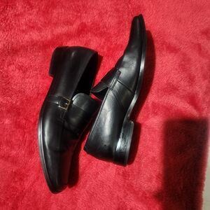 PRADA Milano Black Leather Penny Loafers Buckle Detail Made in Italy Size 41 / 8
